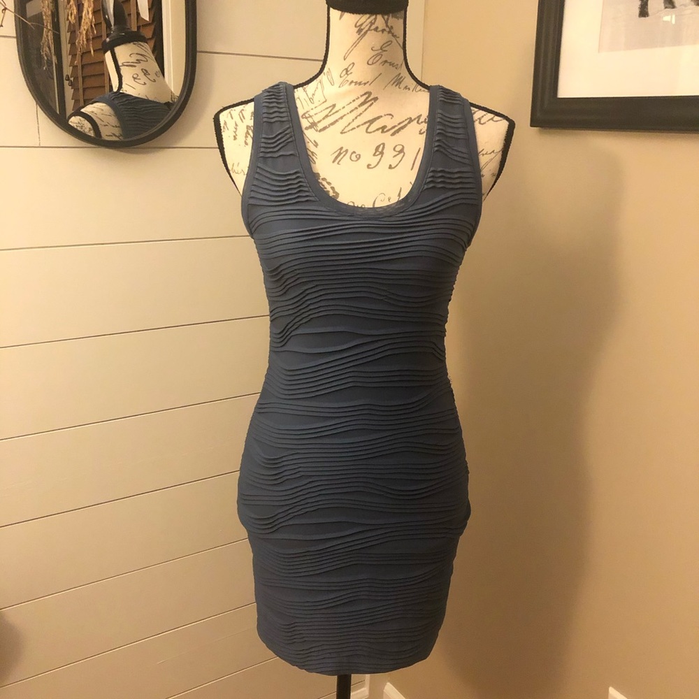 RACHEL Roy dress. Shirred slate blue fabric.